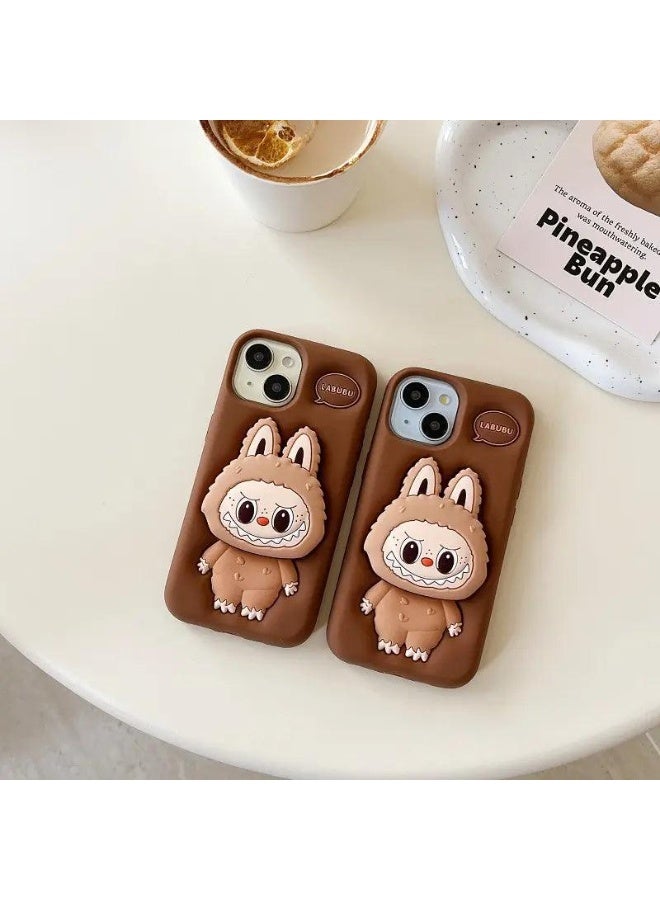 حافظة سيليكون ناعمة من  3D Character Bracket مع حامل وقاعدة لحماية شاملة ومقاومة للانزلاق لهاتف iPhone 16 Pro Max (بني، iPhone 16 Pro Max) - Image 2